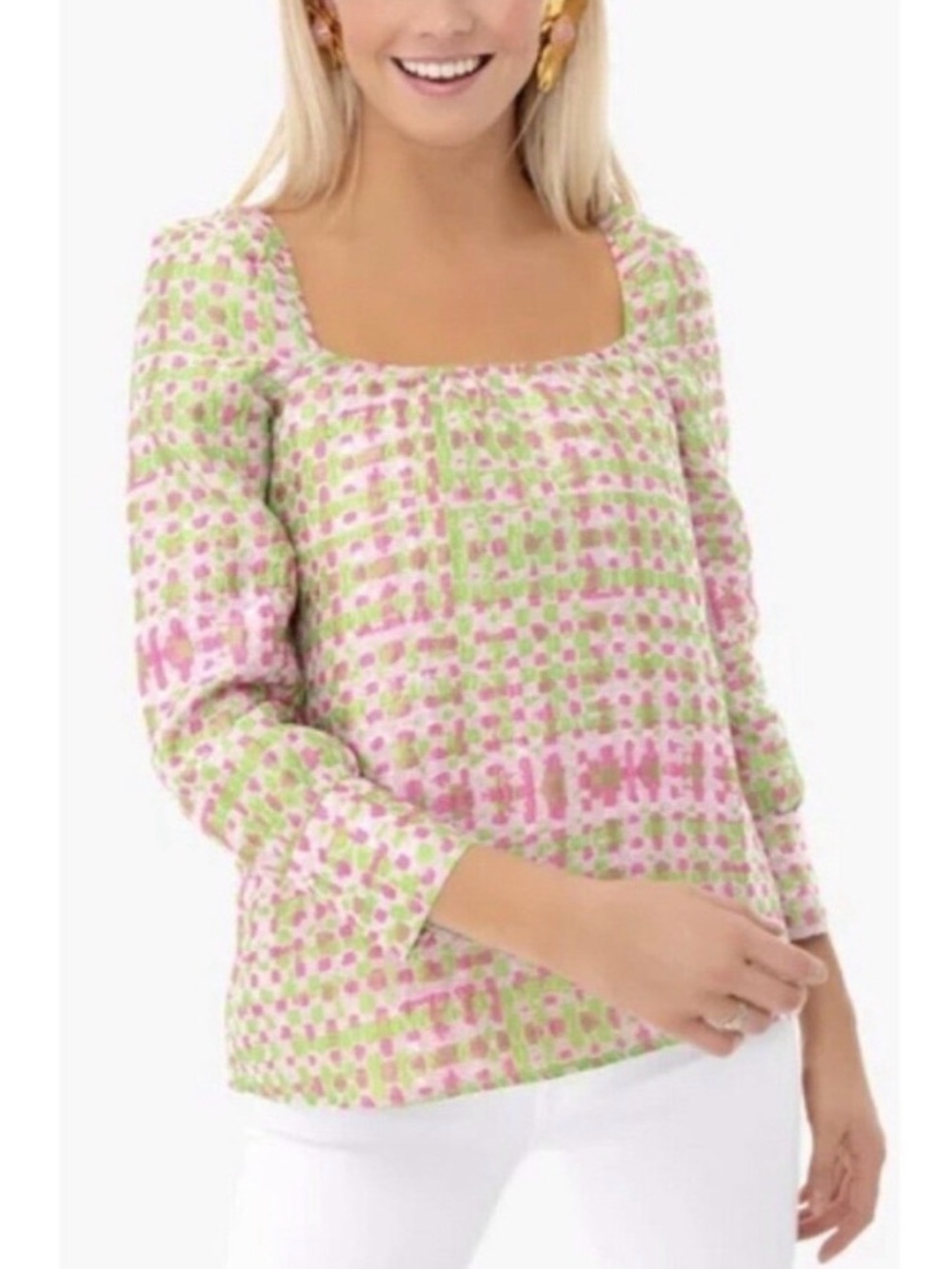 Tuckernuck Pink & Green Jacquard Blouse